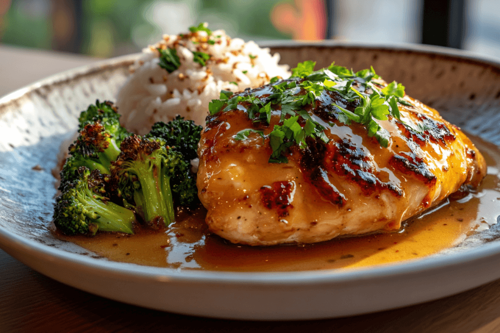 A_beautifully_plated_honey_garlic_chicken_breast_
