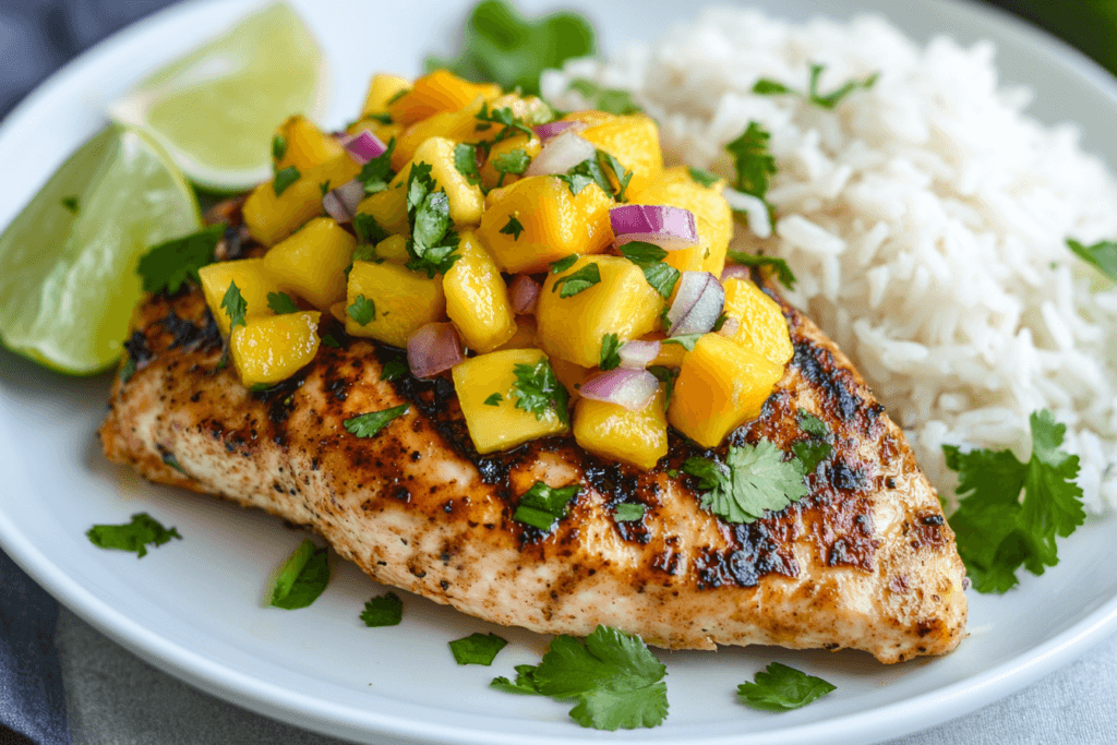 Lemon Ginger Chicken with Pineapple Mango Salsa